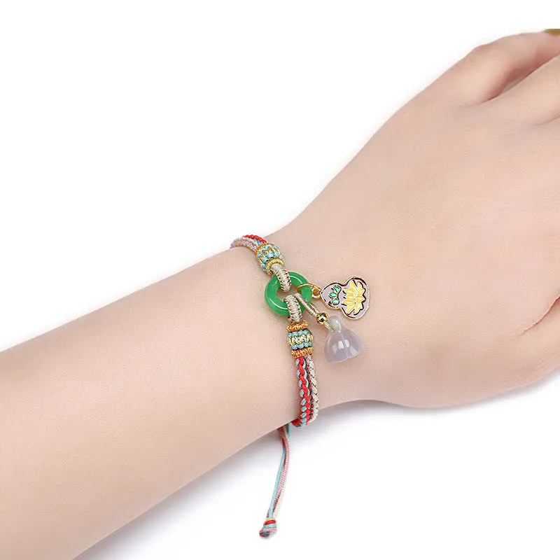 Colorful Rope Chalcedony Luck Muse Bracelet with Lotus Jade Peace Charm - Image 5
