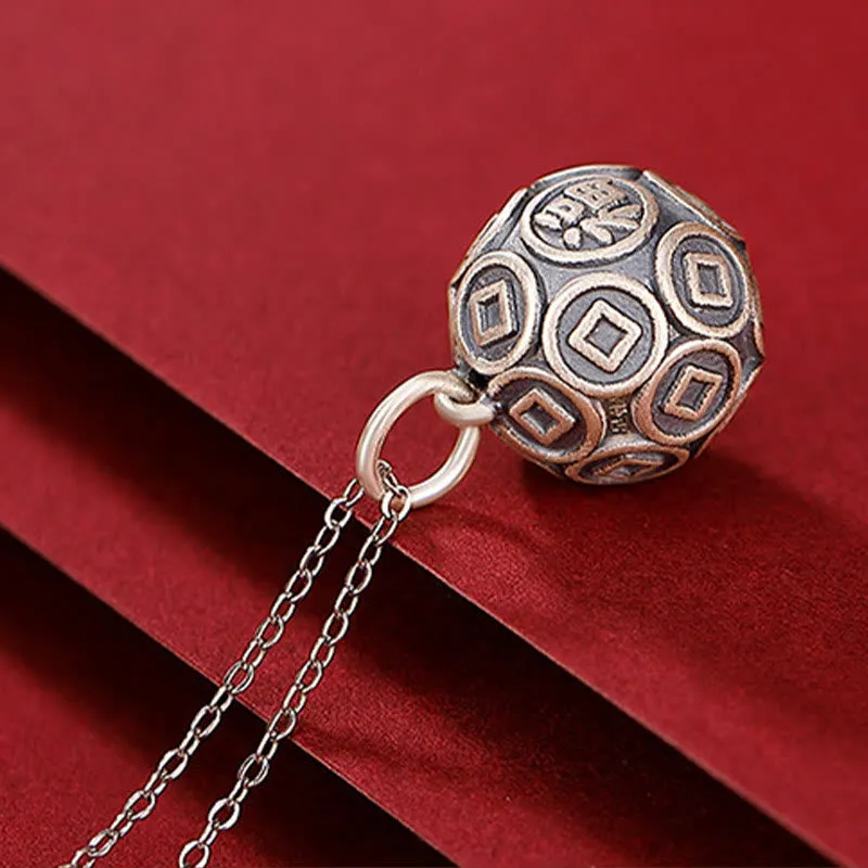 Luck Muse 990 Sterling Silver Fu Character Copper Coin Luck Fortune Pendant Necklace - Image 4