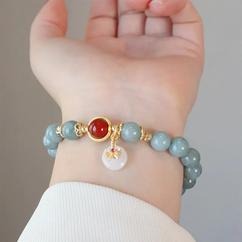 Natural Jade Red Agate Pearl Bracelet with Bow Tie Luck Charm - Image 5