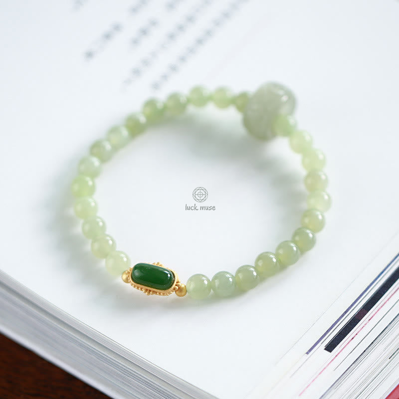 Gold-Plated Natural Hetian Jade Bracelet with Buddha Elements - Image 32