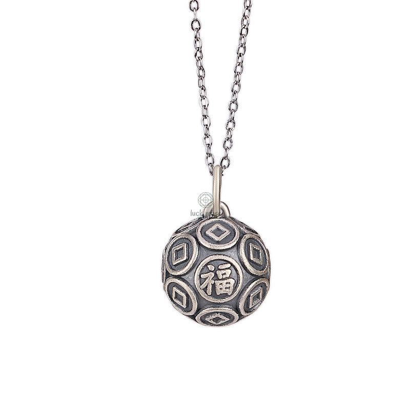 Luck Muse 990 Sterling Silver Fu Character Copper Coin Luck Fortune Pendant Necklace - Image 6