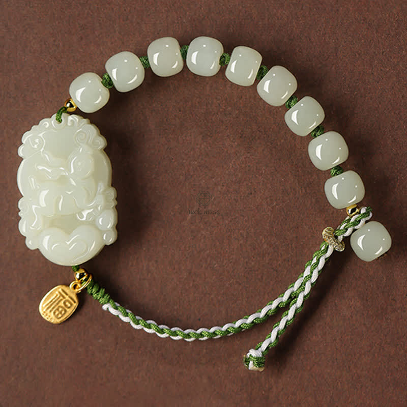 Luck Muse 925 Sterling Silver Chinese Zodiac Hetian Jade Lucky String Bracelet