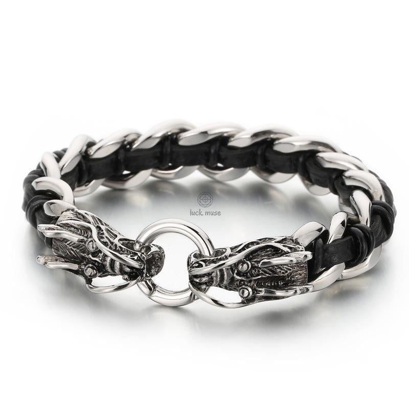 Dragon Leather Titanium Steel Protection Luck Bracelet