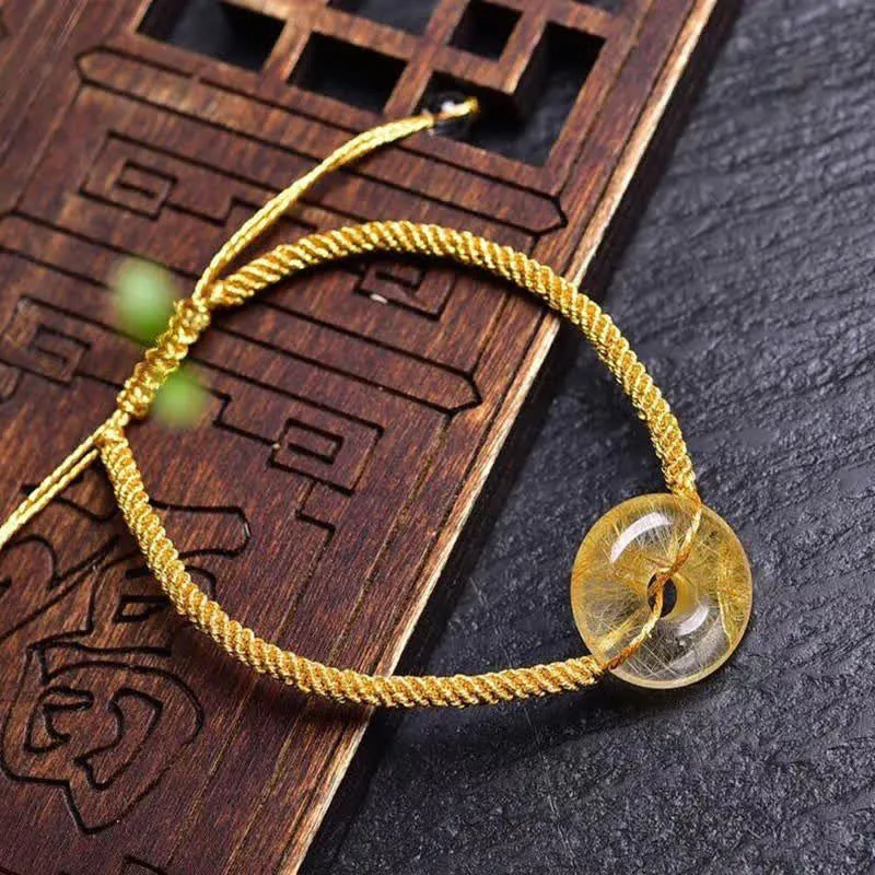 Round Citrine Peace Braided Bracelet with Buckle