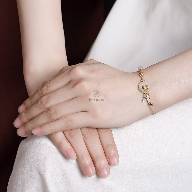 Luck Muse 925 Sterling Silver Hetian Jade Lotus Luck Chain Bracelet - Image 5