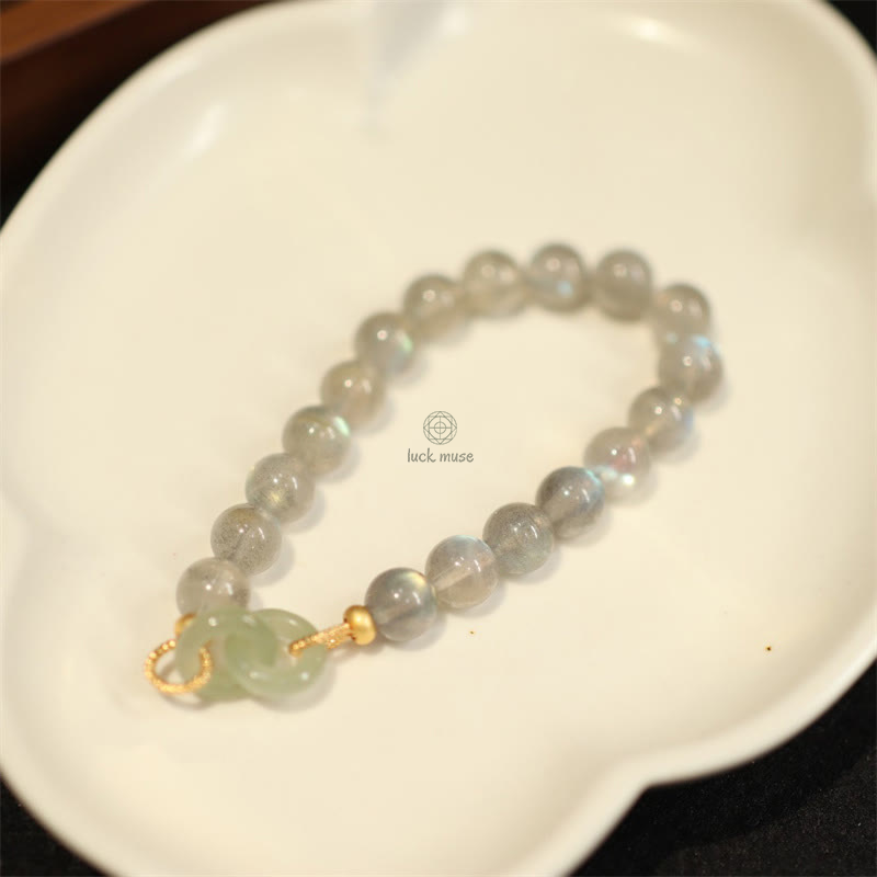 Natural Moonstone and Heitan Jade Peace Healing Bracelet - Image 4
