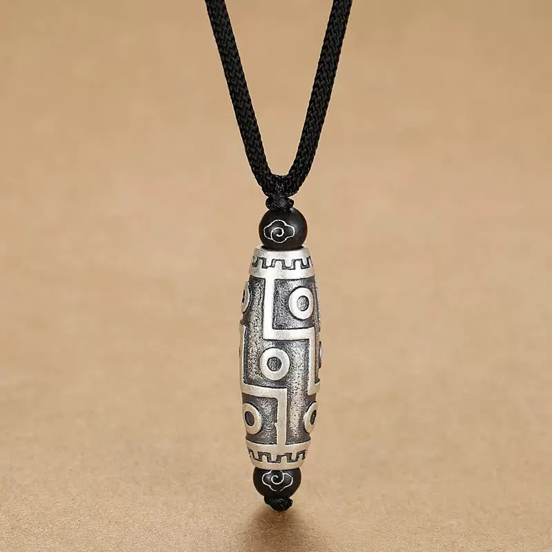 Tibet Nine-Eye Dzi Bead Copper Necklace Pendant with Auspicious Clouds Pattern - Image 5