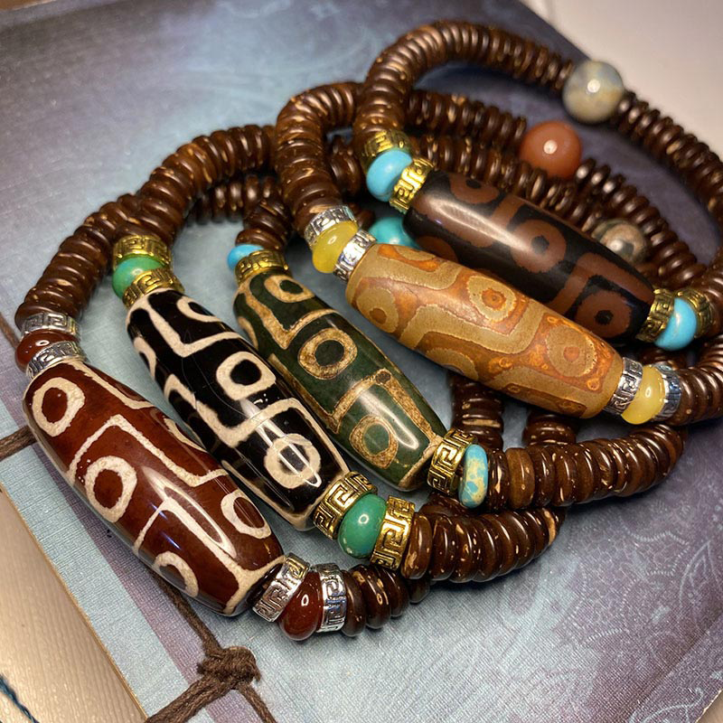 Tibetan Nine-Eye Dzi Bead Wealth Bracelet from Luck Muse Shop