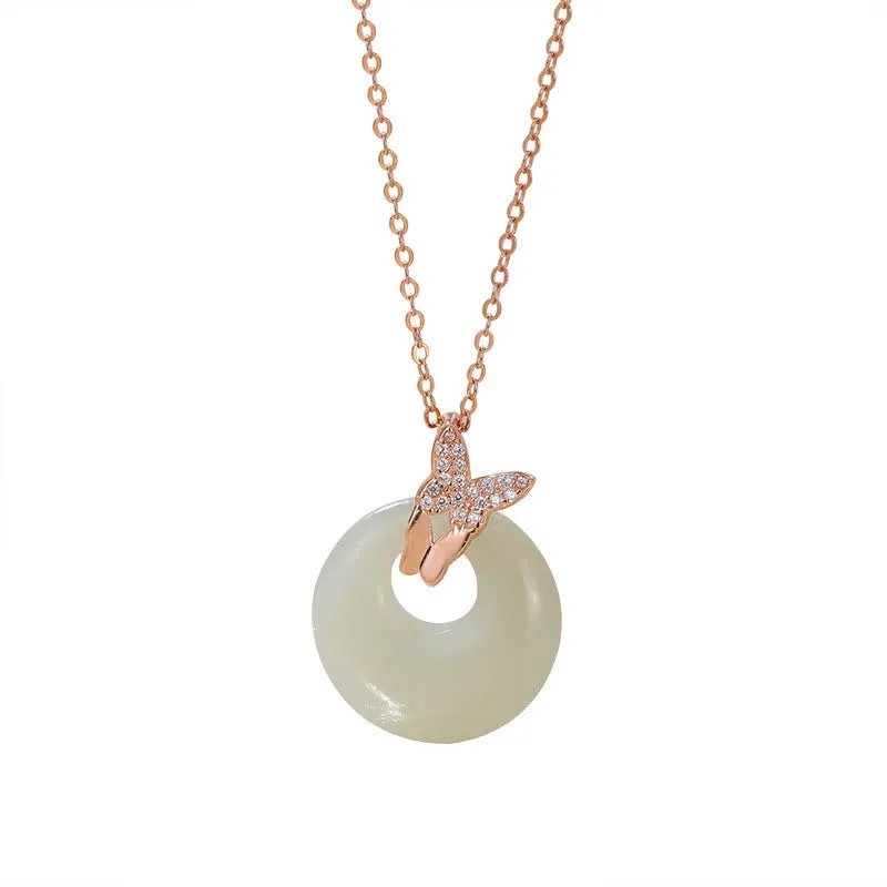Luck Muse 925 Sterling Silver Hetian Jade Zircon Butterfly Luck Necklace - Image 3