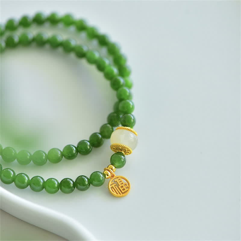 Hetian Cyan Jade Blessing Bracelet - Image 7