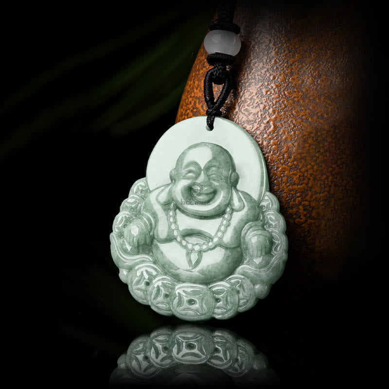 Natural Jade Laughing Buddha Coin Abundance Necklace - Luck Muse Shop - Image 6