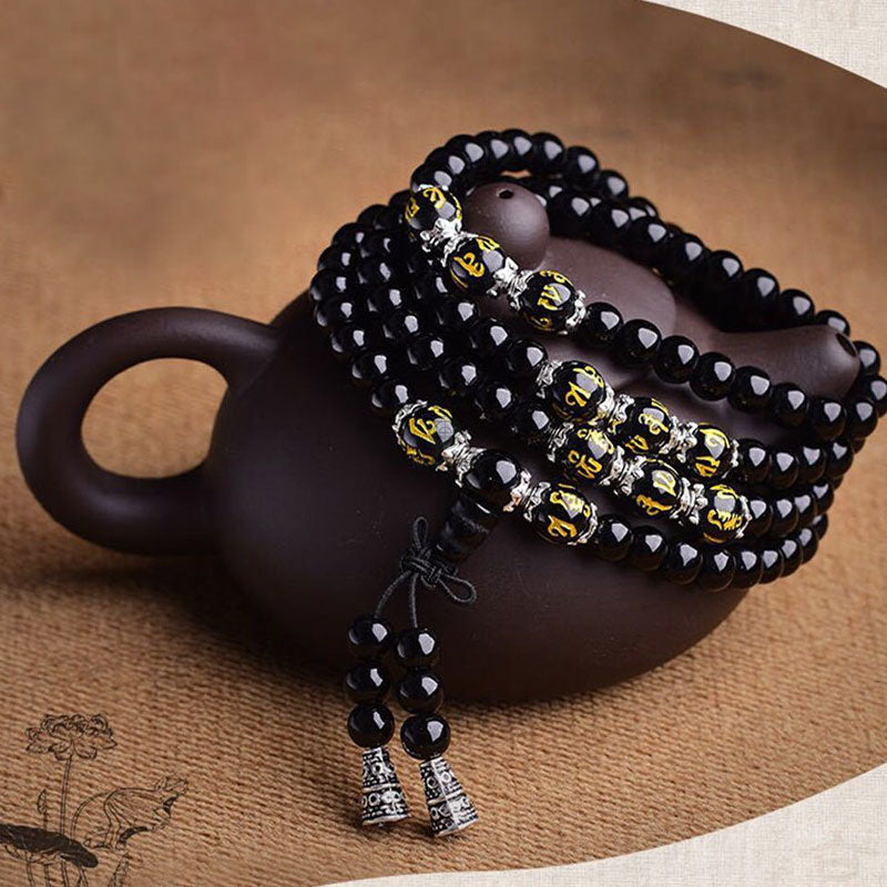 True Words Protection Black Obsidian Mala Bracelet by Luck Muse Shop - Image 6