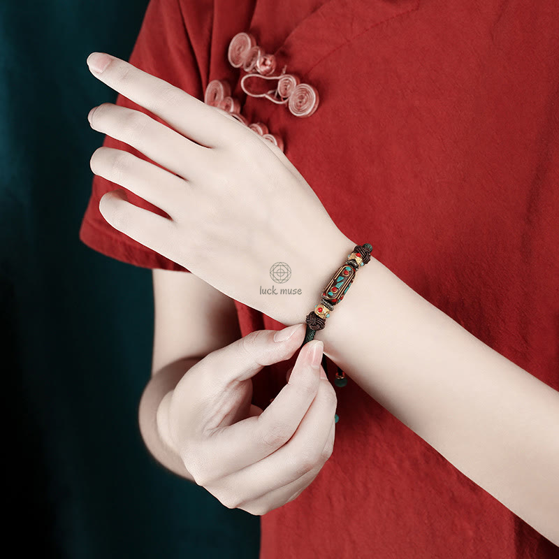 Tibetan Turquoise Om Mani Padme Hum Strength Braided Bracelet by Luck Muse Shop - Image 11