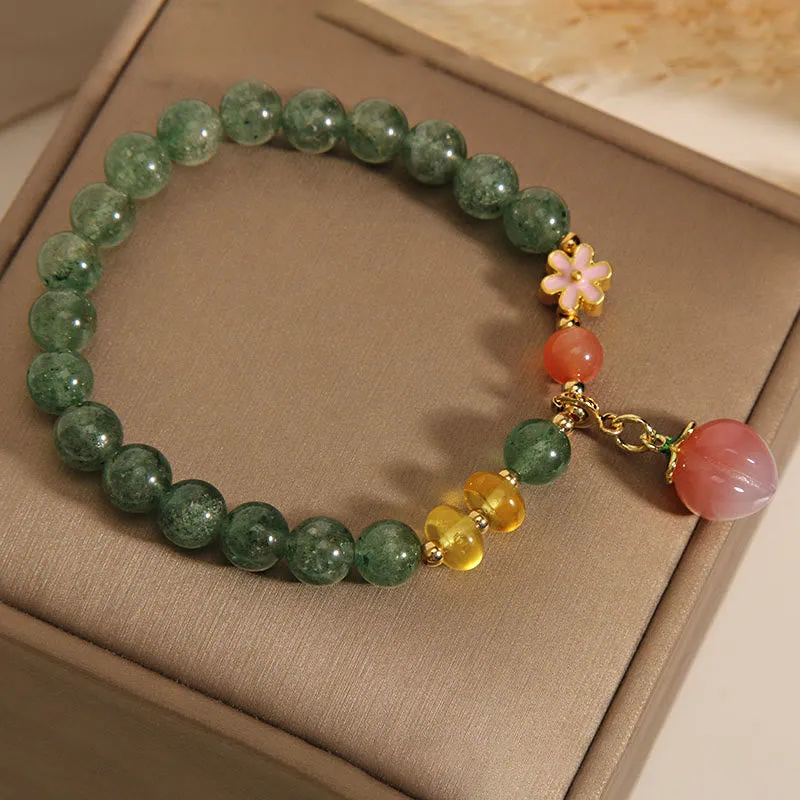 Natural Green Strawberry Quartz Love Peach Charm Bracelet by Luck Muse Shop - Image 5