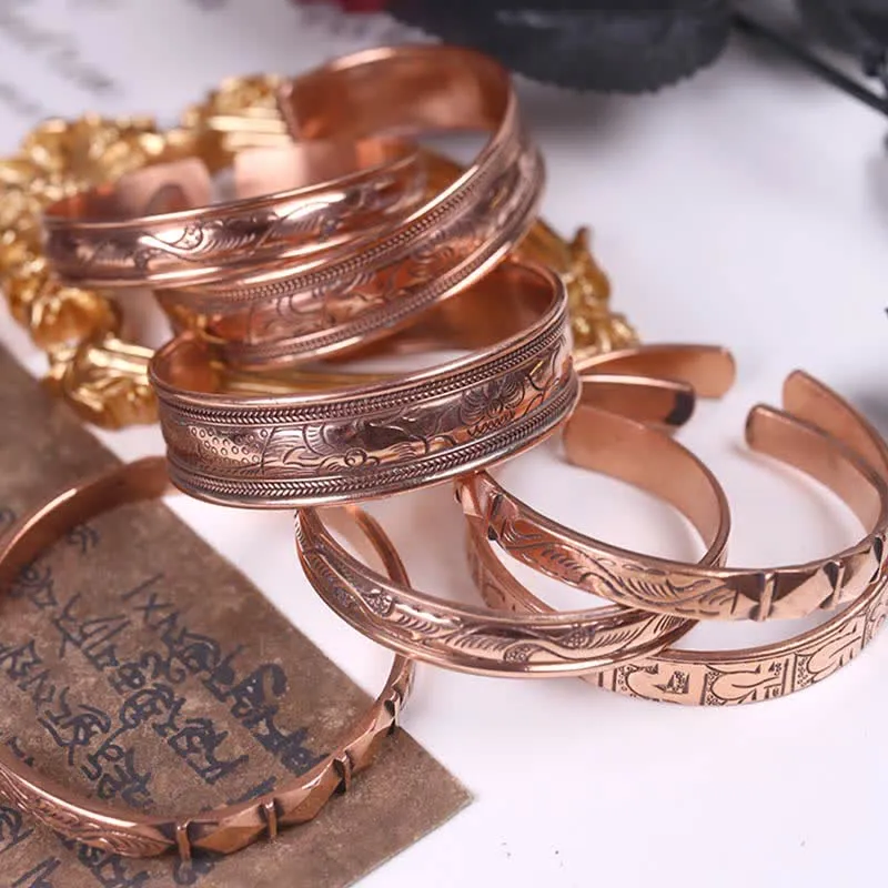 Vintage Luck Balance Copper Cuff Bracelet Bangle with Pattern Detail - Image 16