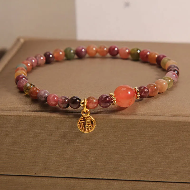 Colorful Tourmaline Fu Character Love Bracelet with Luck Muse - Image 3