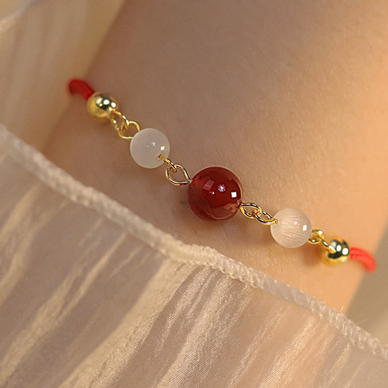 Red Agate and Cat Eye Braided Confidence Bracelet with Luck Muse - Image 5