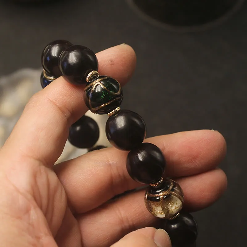 Luck Muse Wealth Bracelet with Western Soapberry Incense Ash and Liuli Glass Beads - Image 5
