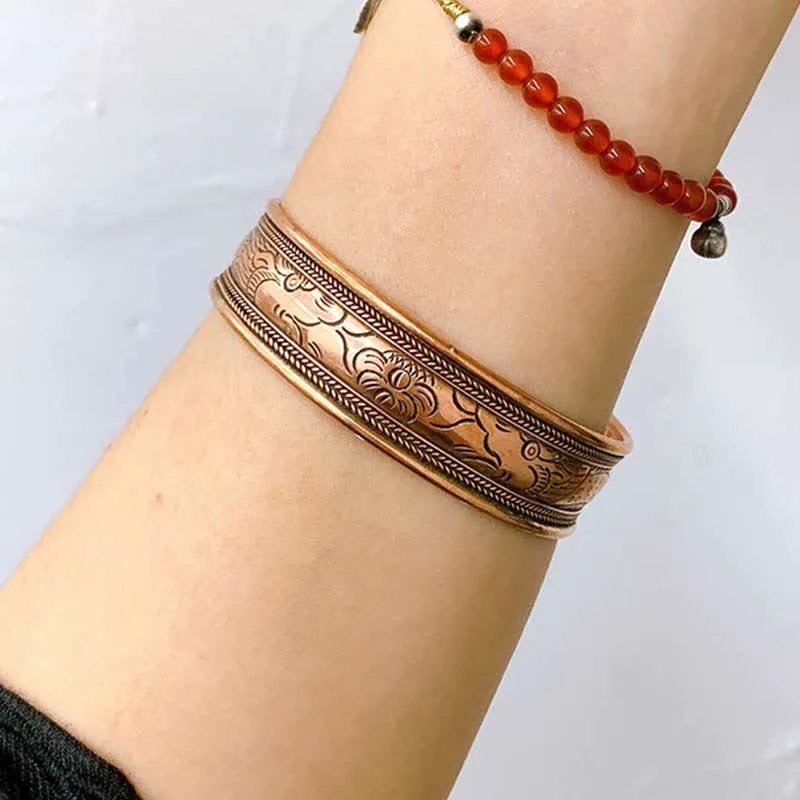 Vintage Luck Balance Copper Cuff Bracelet Bangle with Pattern Detail - Image 15