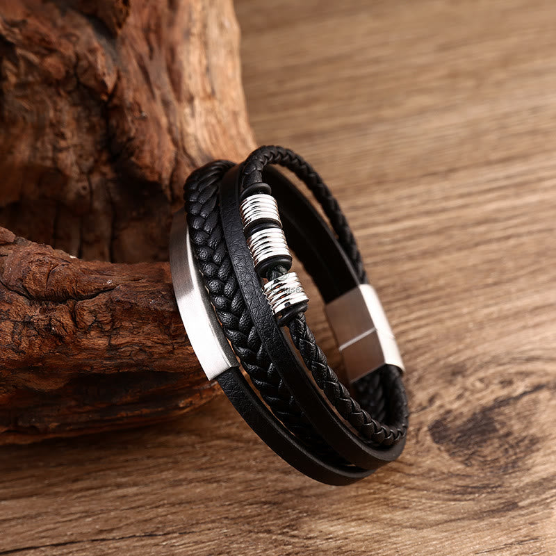 Braided Leather Bracelet with Titanium Steel, Magnetic Buckle, and Balance Feature - Image 8