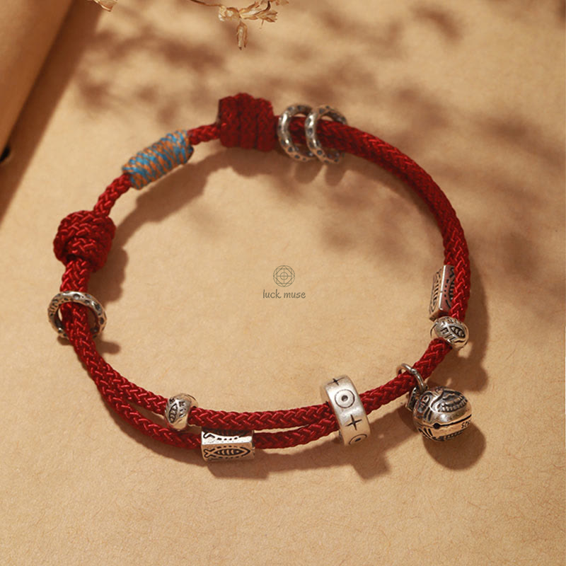 Braided Bracelet with 925 Sterling Silver and Gold Swallowing Beast Koi Fish Design by Luck Muse - Wealth Collection