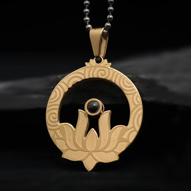 Luck Muse Lotus Titanium Steel Shurangama Mantra Necklace Pendant with Enlightenment Projection - Image 13