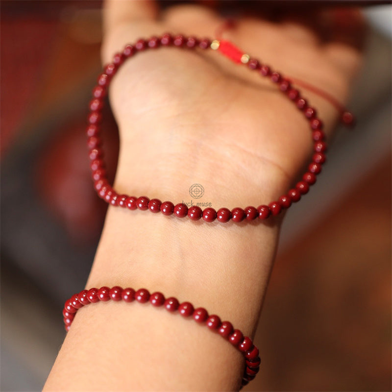 Natural Cinnabar Blessed Red String Braided Luck Muse Bracelet Anklet - Image 2