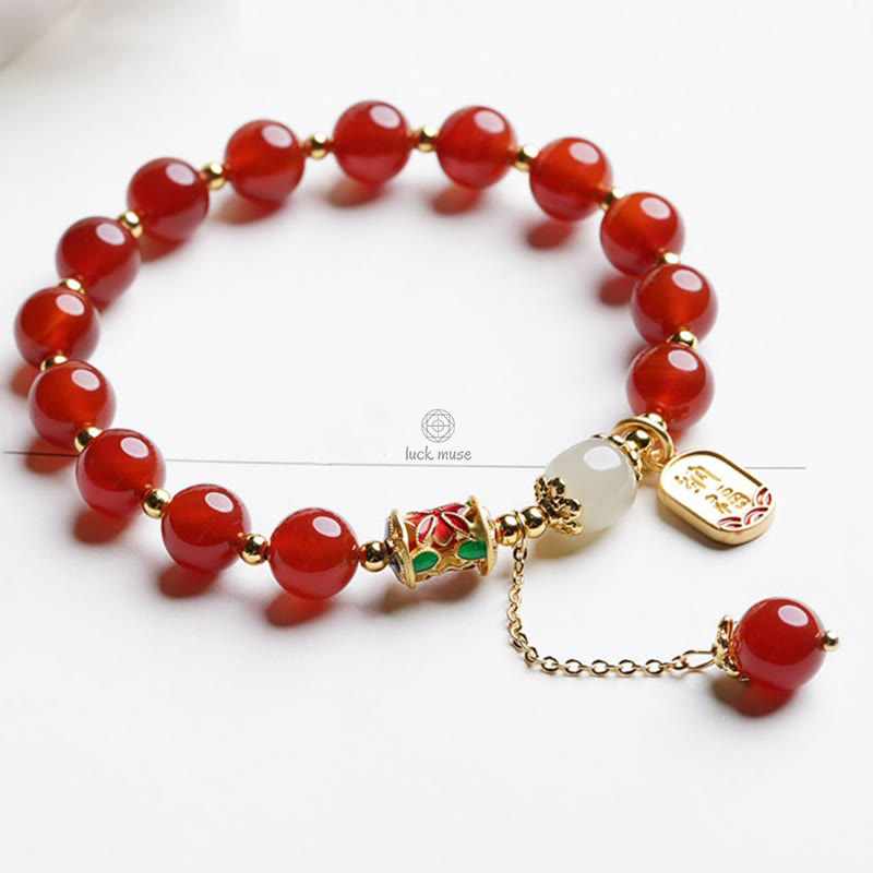 Natural Red Agate and Hetian Jade Fu Character Confidence Bracelet - Image 3