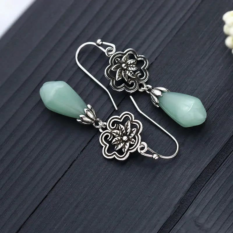 Luck Muse Magnolia Jade Water Drop Prosperity Earrings - Image 4