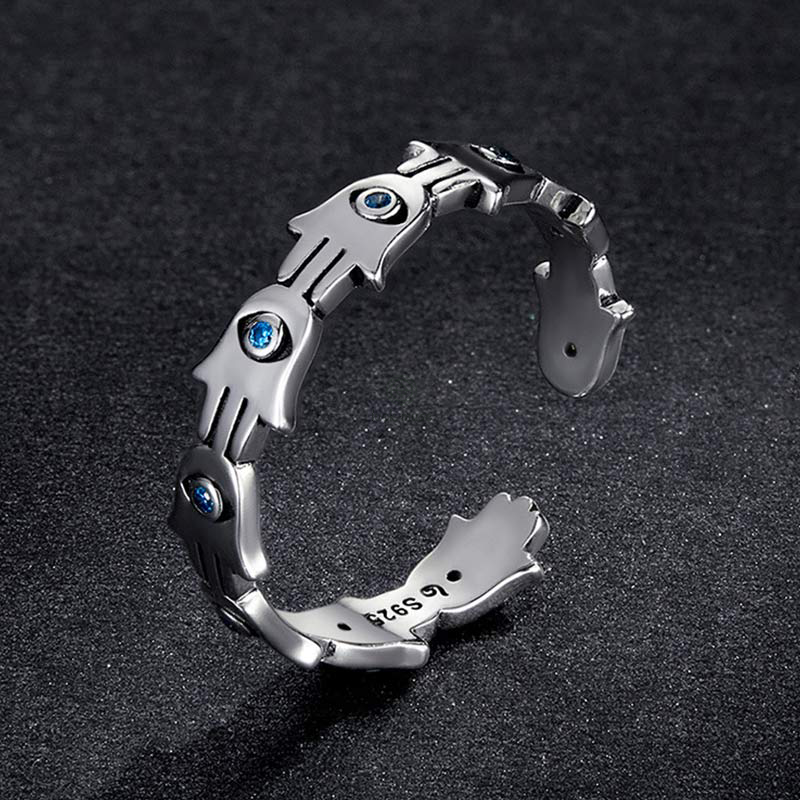 Luck Muse 925 Silver Hamsa Zircon Ring - Adjustable - Image 9