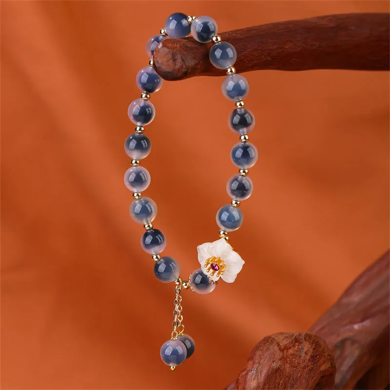 Blue Candy Agate Cherry Blossom Healing Bracelet - Image 3