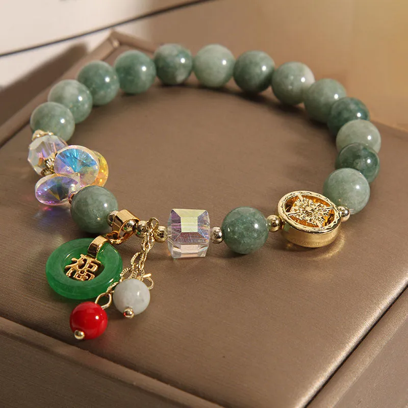 Luck Muse Strawberry Quartz and Jade Fu Character Charm Bracelet for Healing - Image 8