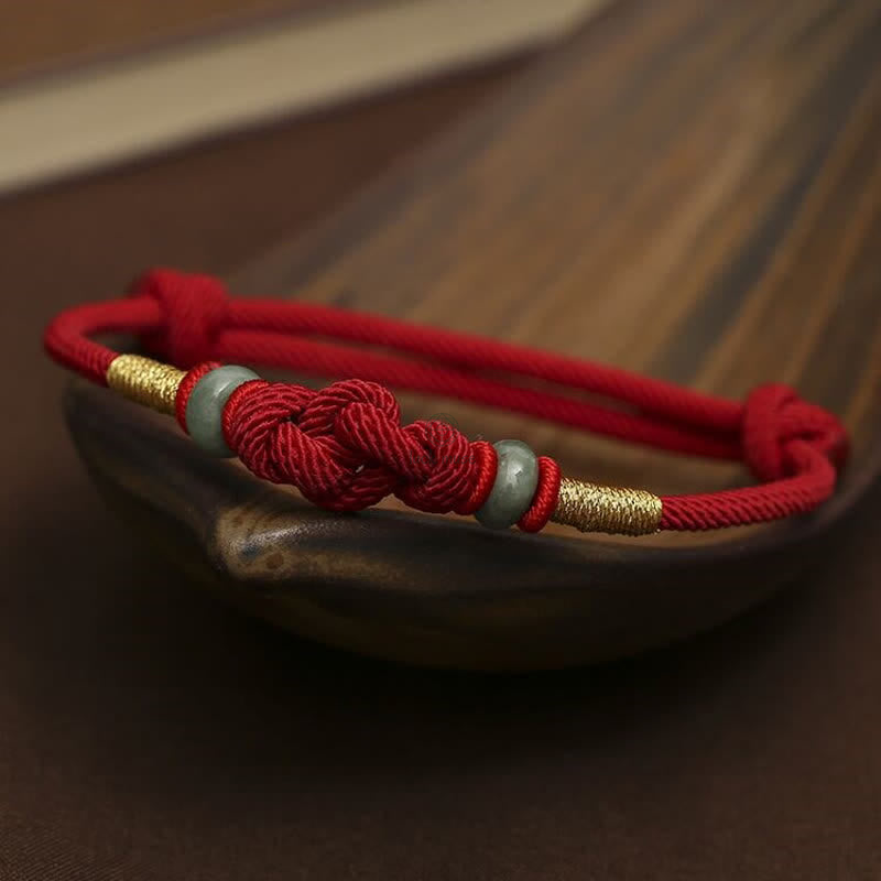 Red String Jade Fortune Knot Bracelet - Luck Muse Luck Braided String - Image 3