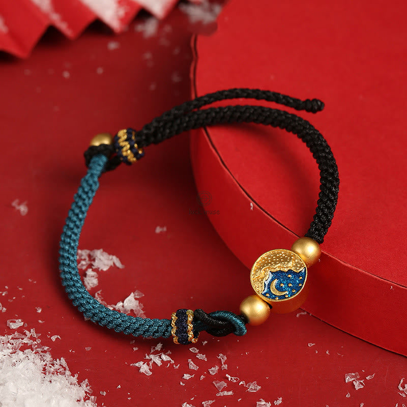 Luck Muse Handmade Luck Sea and Mountain Engraved Couple Bracelet with Two-Color String - Image 11