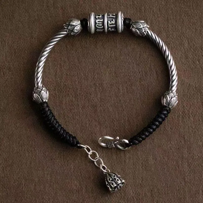 Braided Bracelet with Luck Muse Om Mani Padme Hum Lotus Peace Design - Image 2