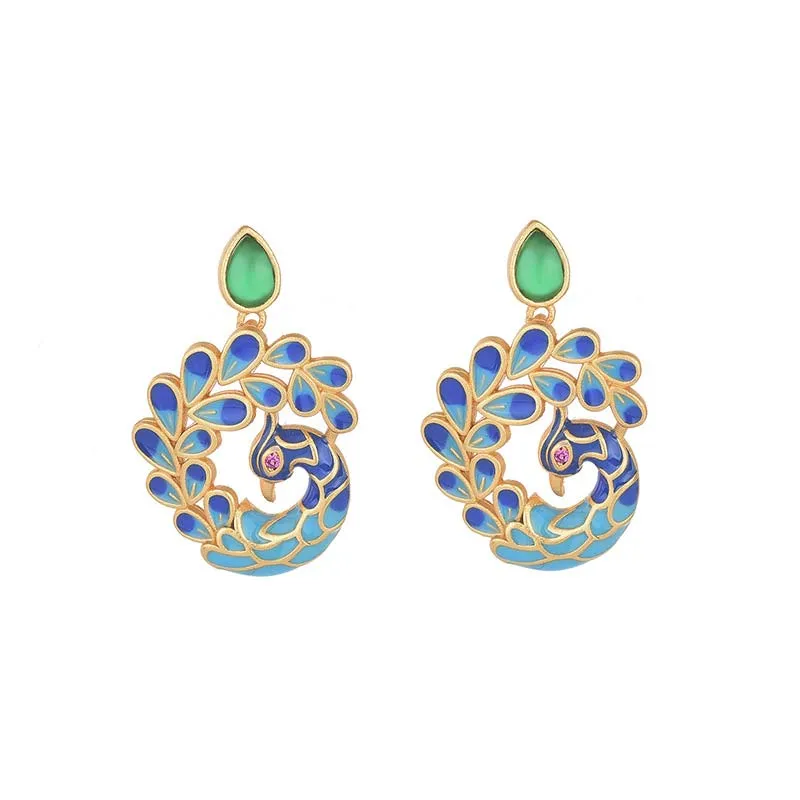 Luck Muse White Peacock Green Agate Earrings for Good Fortune