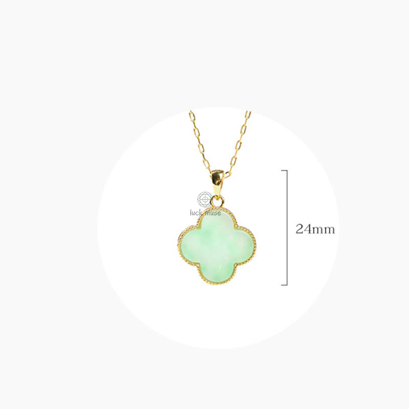 Luck Muse Lucky Four-Leaf Clover Jade Pattern Necklace Pendant - Image 6