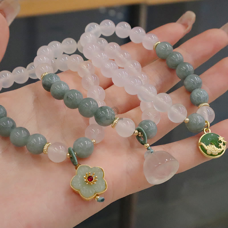 Lotus Flower White Agate Luck Muse Protection Bracelet