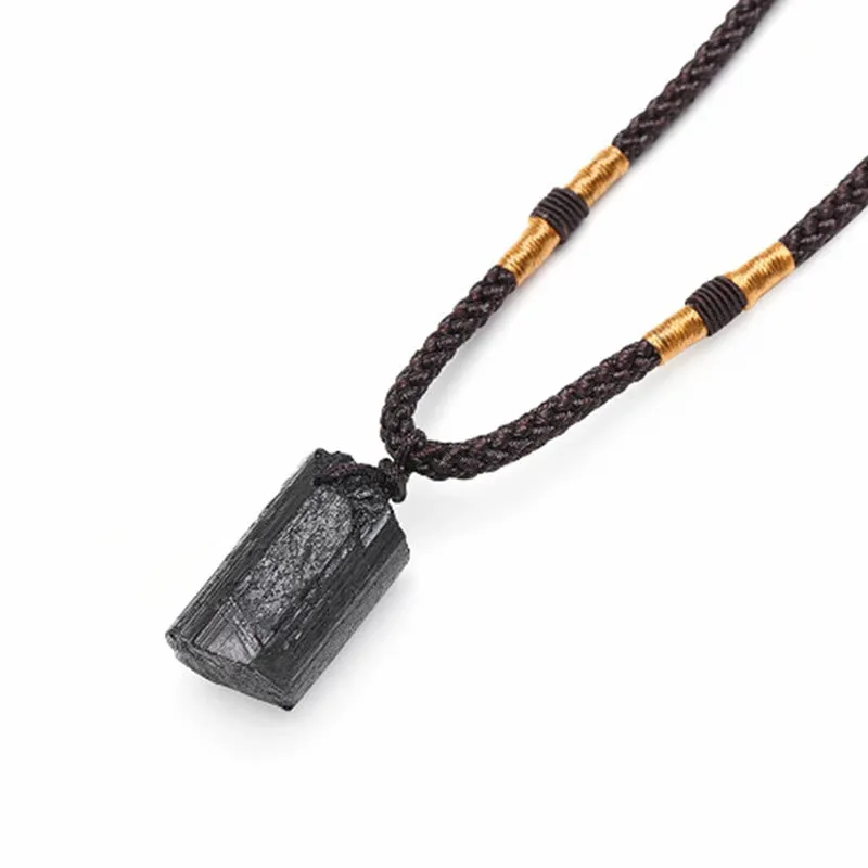 Natural Black Tourmaline Luck Muse Rope Necklace Pendant - Image 3