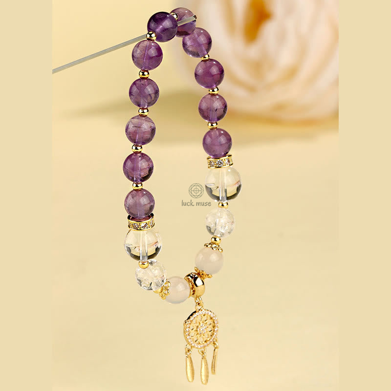 Green Strawberry Quartz Amethyst Crystal Dreamcatcher Bracelet for Healing with Luck Muse - Image 5