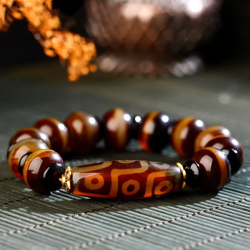 Tibetan Nine-Eye Dzi Agate Bracelet for Wealth Blessings