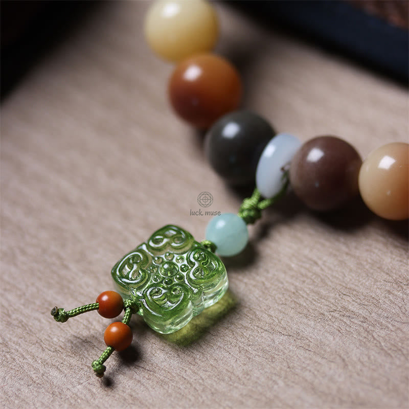 Multicolored Gradient Bodhi Seed and Liuli Glass Charm Bracelet infused with Luck Muse for Peace - Image 16