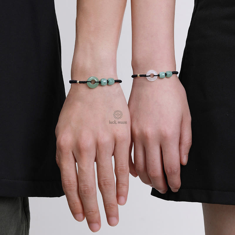 Braided Couple Bracelet Set with Green Aventurine, White Jade, Peace Buckle, and Luck - Image 14