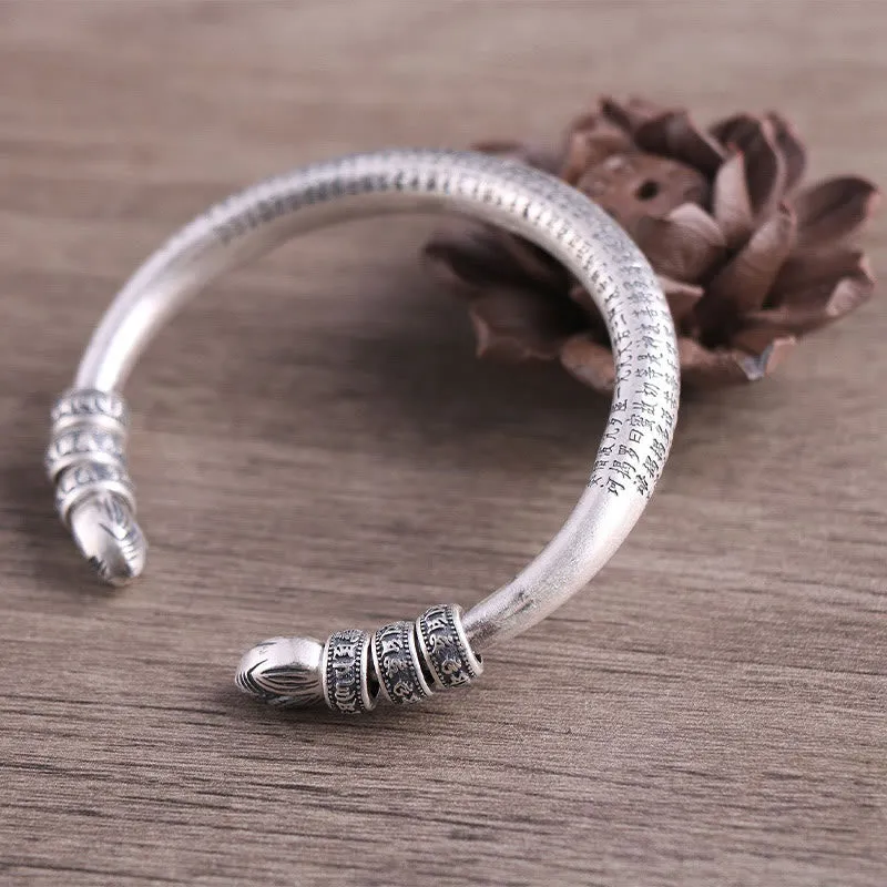 Luck Muse 999 Sterling Silver Heart Sutra Om Mani Padme Hum Engraved Bracelet - Image 3