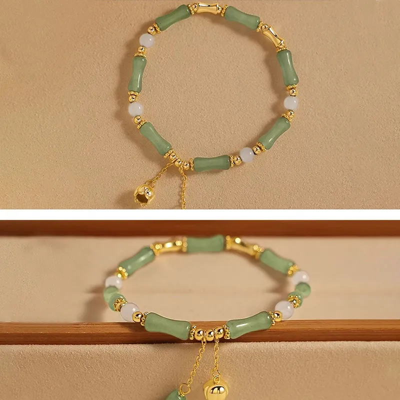 Green Aventurine Charm Bracelet with Bamboo Jade Pattern - Image 3