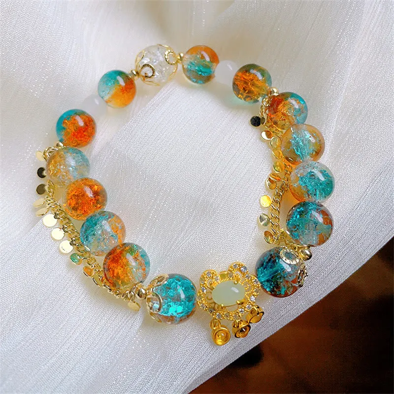 Luck Muse Colorful Liuli Glass Bead Lucky Chinese Lock Charm Bracelet - Image 3