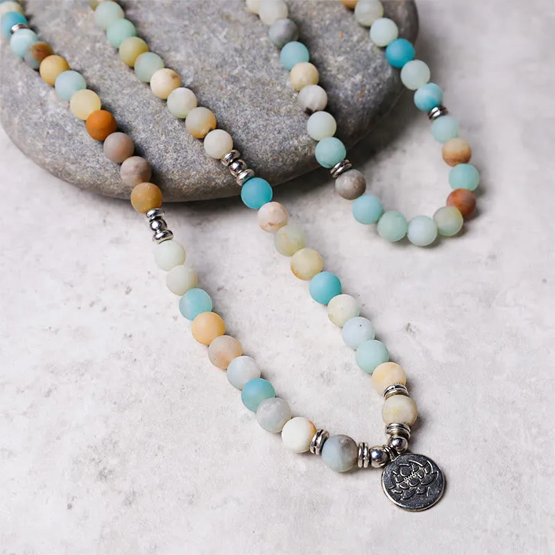 Tibetan Amazonite Blessing Lotus Mala - Luck Muse Bracelet - Image 2