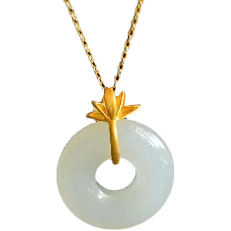 White Jade Lotus Harmony Pendant Necklace by Luck Muse Shop - Image 5