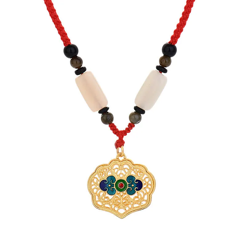 Vintage Auspicious Clouds Agate Copper Wealth Necklace Pendant with Luck Muse - Image 5
