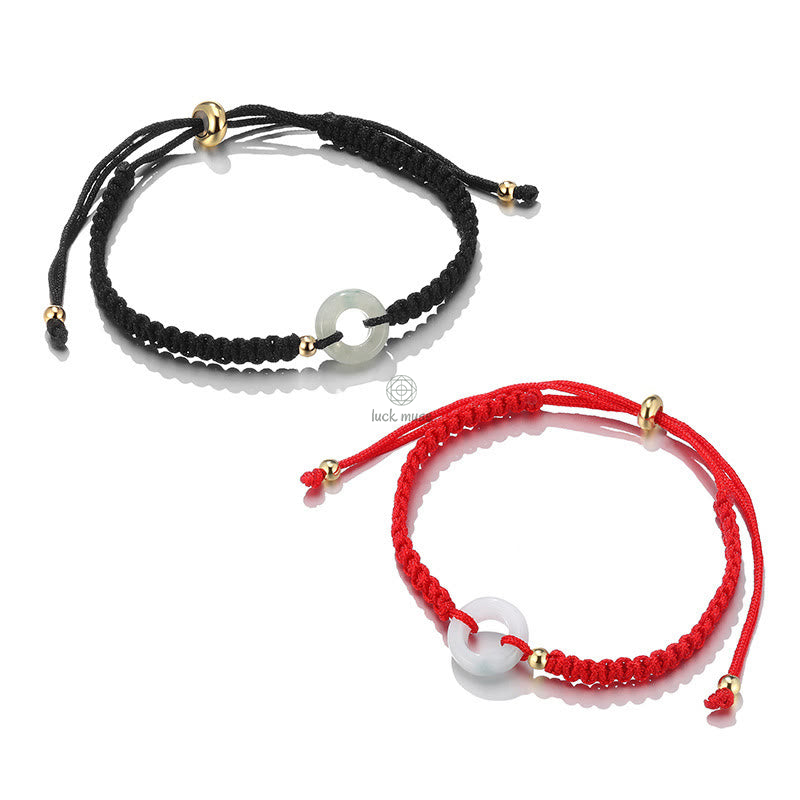 Braided Couple Bracelet Set with Green Aventurine, White Jade, Peace Buckle, and Luck - Image 19